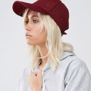 SOLD Red Burgundy Suede Velvet Baseball Cap Hat